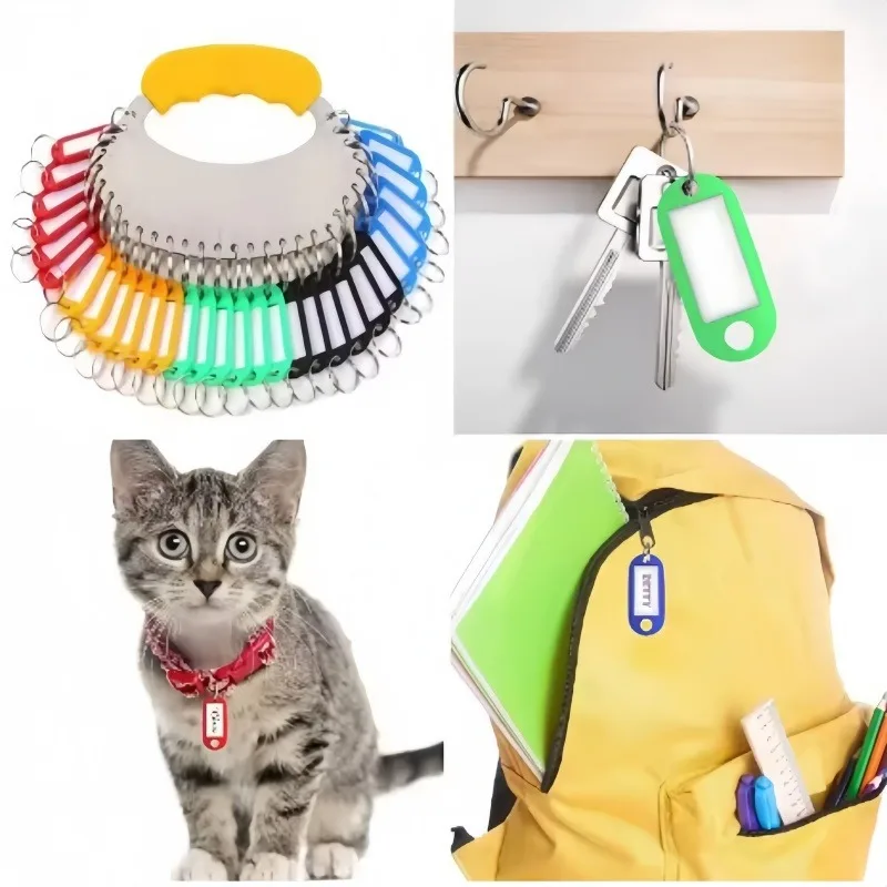10-100PCS Coloful Key Tags Plastic Split Key Ring Paper Labels Windows Flexible Key Organizer DIY Item Identifiers Luggage Tag