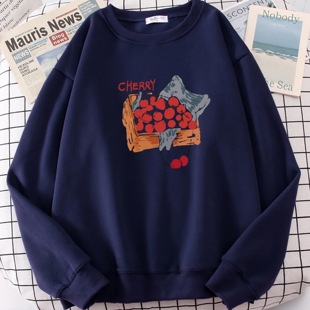 

A Basket Of Cherries Print Women Pullovers Street Fleece Sweatshirt Crewneck Autumn Sportswear Fashion Oversize Clothing