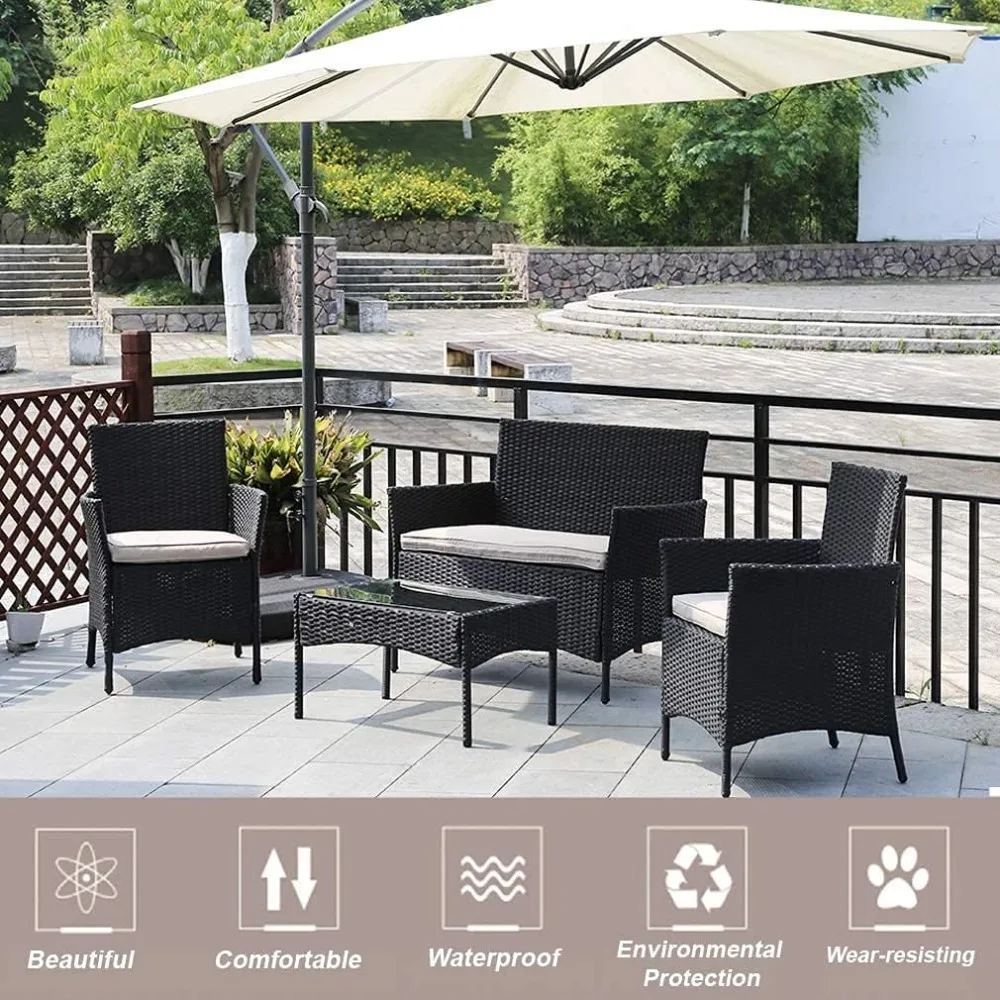 

4 Pieces Outdoor Patio Furniture Sets, Patio Set Rattan Chair Wicker Sofa Conversation, Garden Furniture Sets with Coffee Table