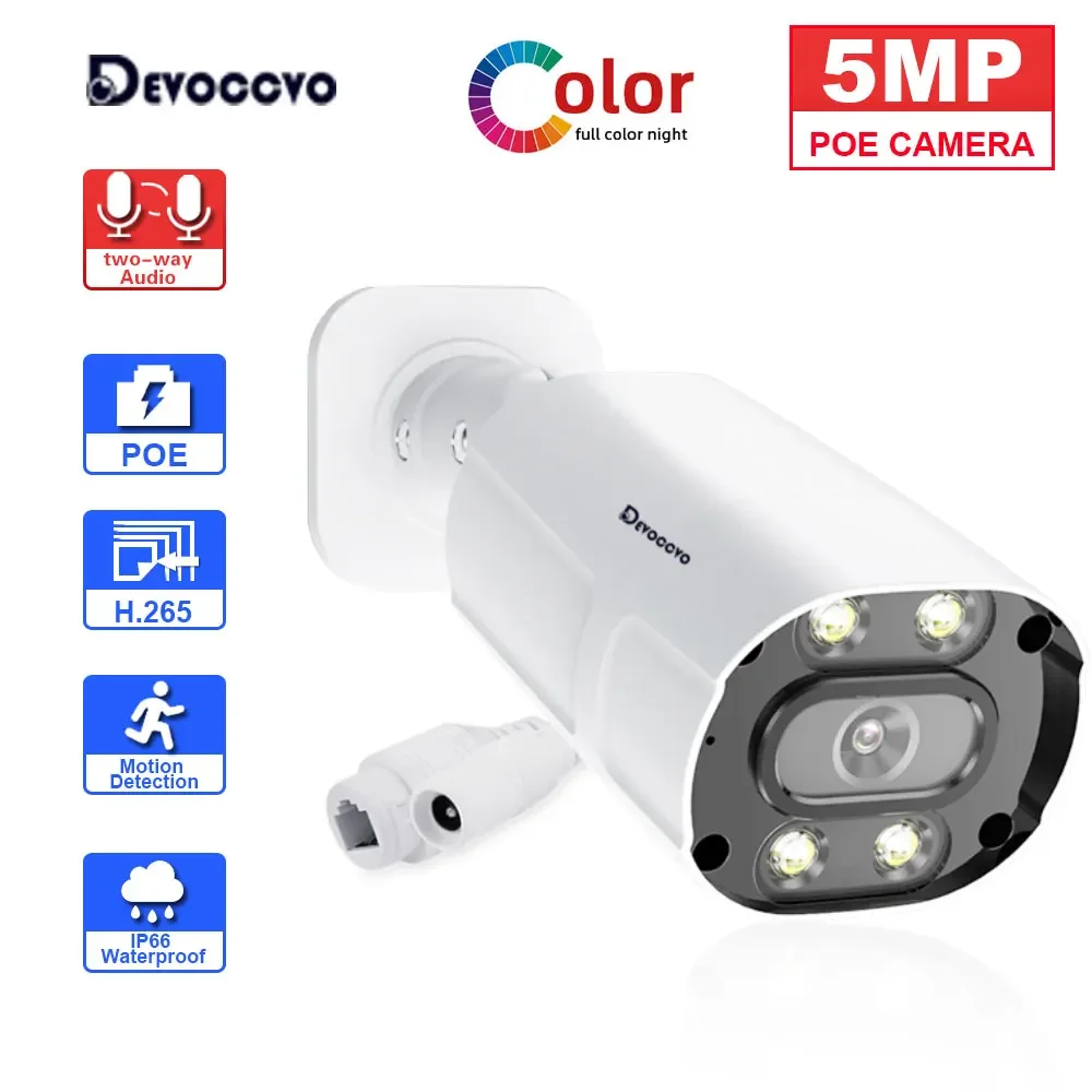 Câmera de segurança IP POE com visão noturna, bala CCTV, vigilância por vídeo, ao ar livre, colorida, áudio bidirecional, 4K, 8MP, 5MP