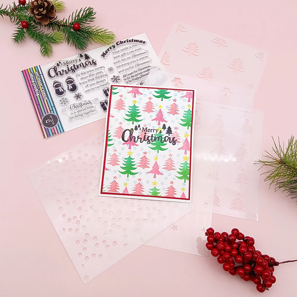 Alinacutle Christmas Winter Forest Background Clear Stamp Layered Stencils Scrapbooking Paper Craft Album Handmade Card