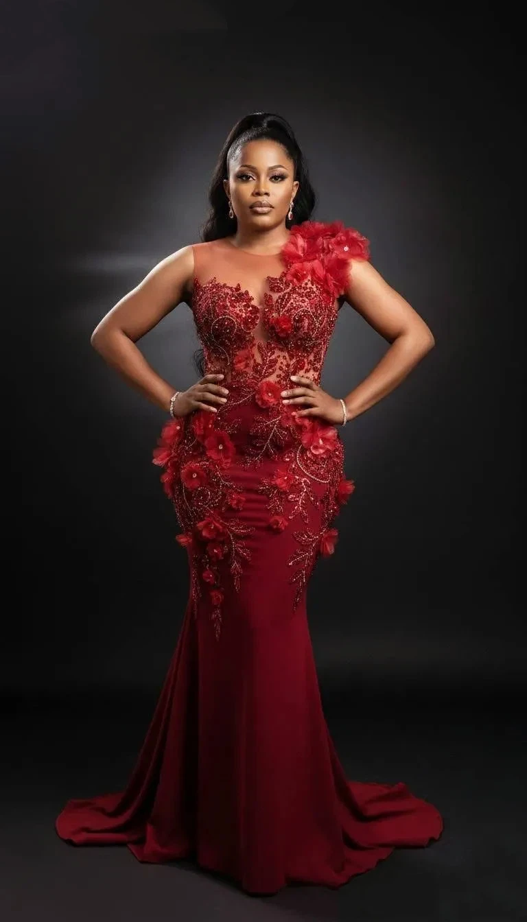 

Mermaid Evening Dress For Women 3D Floral Beaded Formal Prom Gown Elegant Luxury African Party Wedding Guest Dress Customized