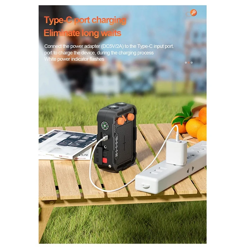 Solar Radio 5000mAh Emergency Solar Radio Hand Crank Charging with FM AM Weather Radios LED Reading Flashlight Bank Charger