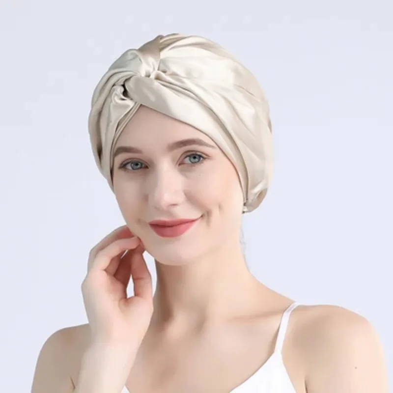 

Luxury 19 Momme 100Percent Mulberry Silk Twisted Turban Bonnet for Women Sleeping Night Cap Hair Wrap for Curly Hair HeadwrapCap