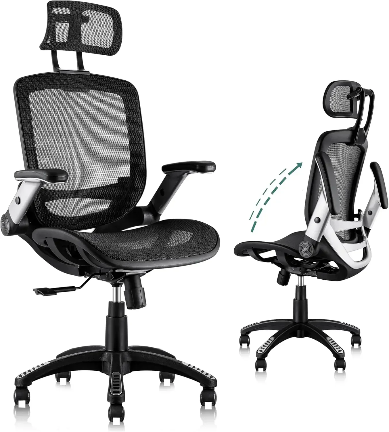 Ergonomic Office Chair, High Back Home Desk Chair with Headrest, Flip-Up Arms, 90-120° Tilt Lock and Wide Cushion, Big and Tall