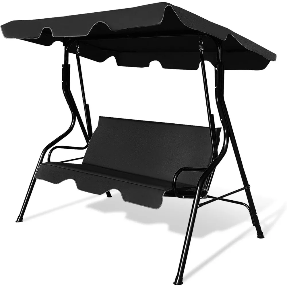 Porch Swing with Canopy & Cushion, 3-Person Outdoor Patio Swing