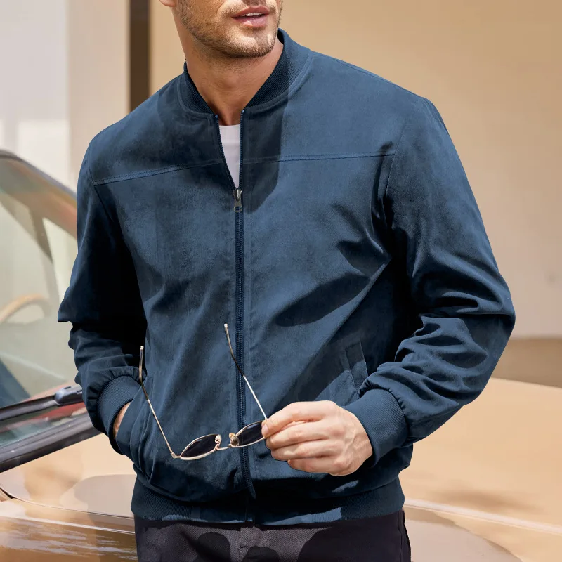 

Fashion Men's Suede Jackets Spring Autumn Casual Large Size Suede Zipper Stand Collar Top Retro Handsome Motorcycle Jackets