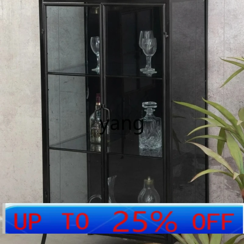 

LMM Minimalist Design Furniture Iron Dining Side Wine Cabinet Vintage Glass Layered Storage Display Cabinet