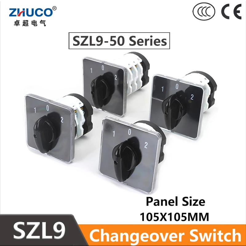 

ZHUCO SZL9- 50/1 50/2 50/3 50/4 3 position 50A 1/2/3/4 Phase 4/8/12/16 Screw Changeover Cam Selector Universal Rotary Switch