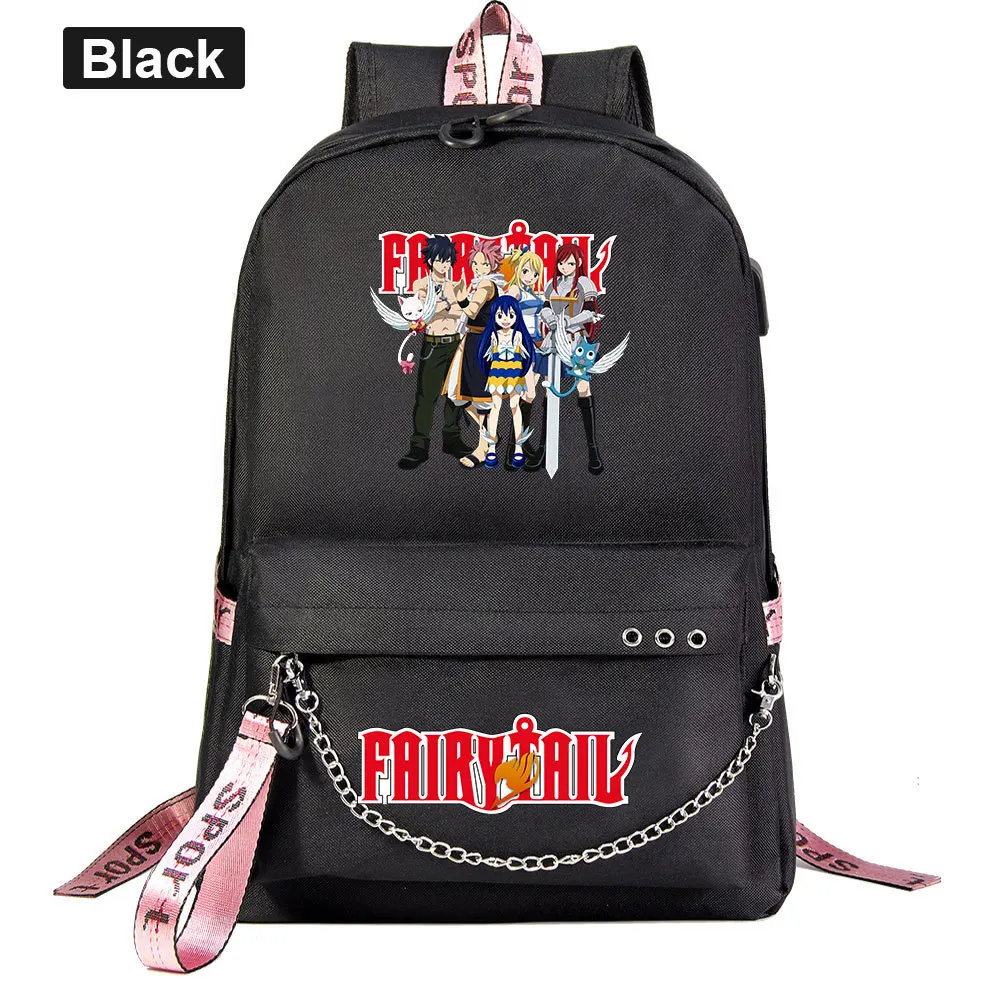 

Anime Fairy Tail Backpack For Teenager Kids Student Travel Bag USB Charging Chain Bundle Laptop Backpack Bookbag Mochila