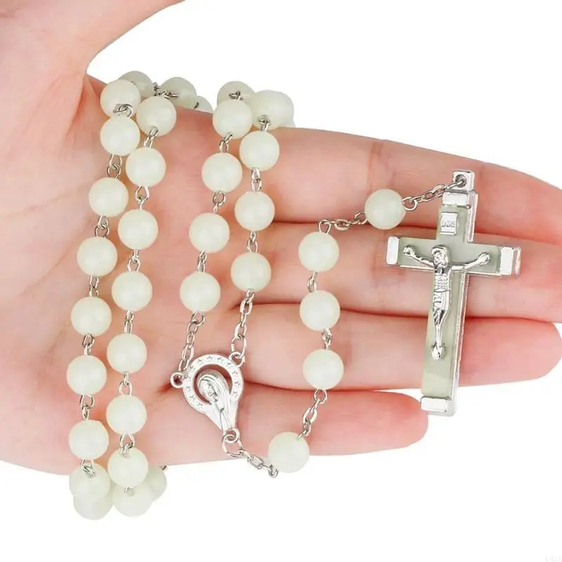 L43A Glow Rosary Necklace Jesus Christ for Cross Pendant Noctilucent Chai - view 4