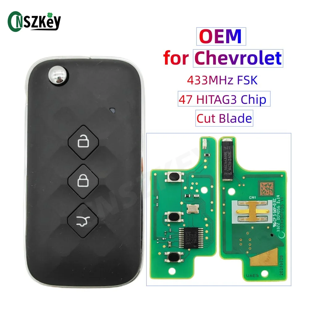 CNSZKEY OEM Flip Folding Remote Car Key FOB For Chevrolet Aveo 433Mhz FSK ID47 HITAG3 PCF7961X Chip Unlocked With Blade Uncut