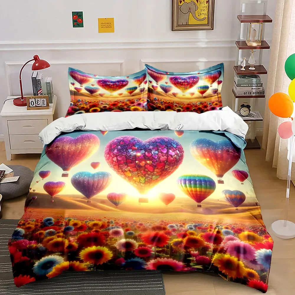 Romantic Balloon Set for Decoration Soft Comfortable Duvet Cover Bedding Set Included 1*Duvet Cover & 2*Pillowcases, gift
