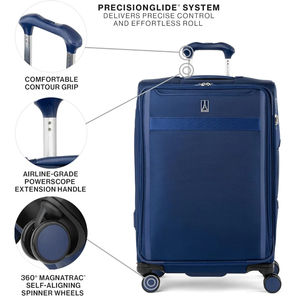 กระเป๋าเดินทางแบบนิ่ม ขยายได้ น้ำหนักเบา พร้อมกุญแจ TSA ล้อหมุน 8 ล้อ สำหรับผู้ชายและผู้หญิง ขนาดกลาง 25 นิ้ว สำหรับการเดินทาง
