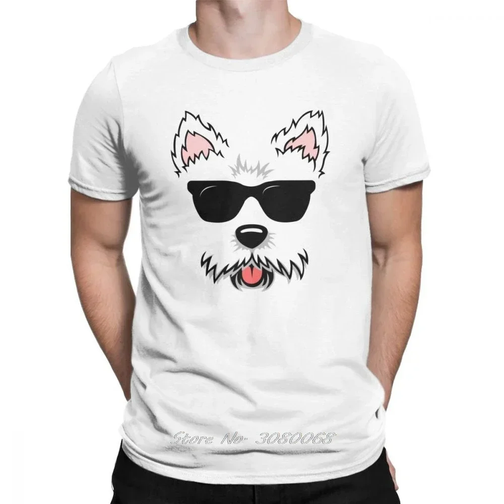 

Novelty Cute West Highland White Terrier Dog Face With Sunglasses Westie Lovers Tshirt For Men Percent Cotton T Shirt