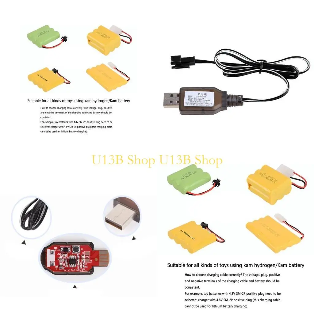 U13B NiMh/NiCd Battery USB 9.6V 200mA RC Car Charging Cable for NiMH/NiCd Rechargeable Batteries