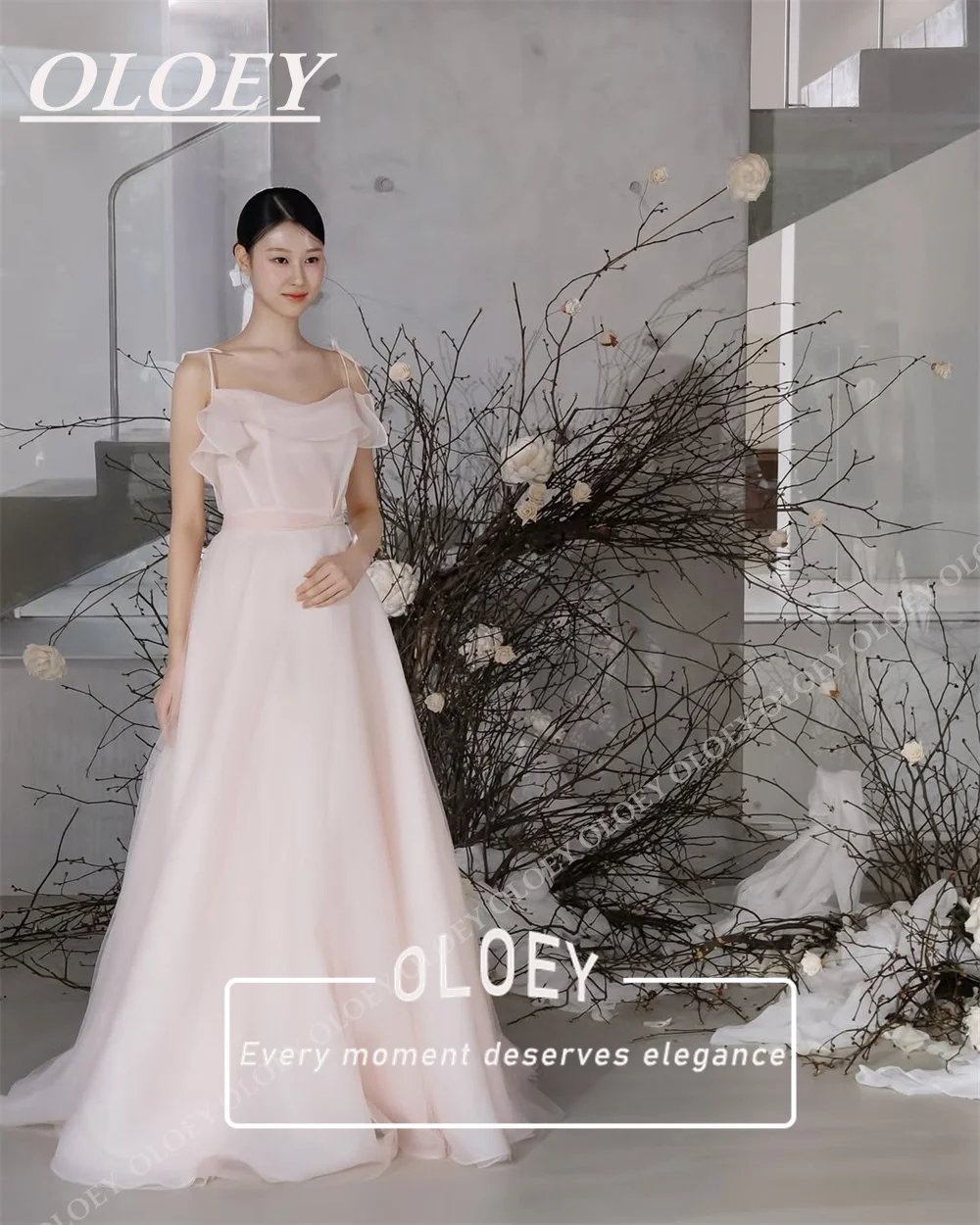 OLOEY Fairy Baby Pink Korea Wedding Photoshoot Prom Party Dress Silk Organza A-Line Evening Gown Customized Floor Length Corset view 2