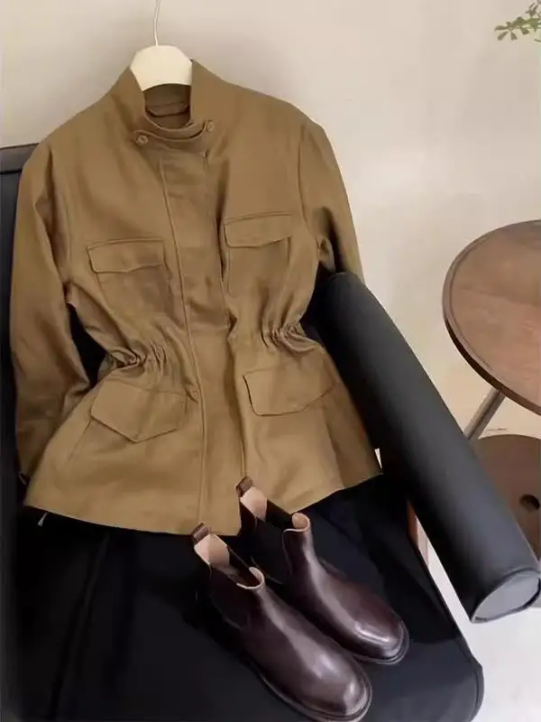 루즈핏 여성용 카키색 윈드브레이커 재킷 스트릿 스타일 고급스러운 느낌 2026년 봄 패션 여성 프리미엄 퀄리티 코트