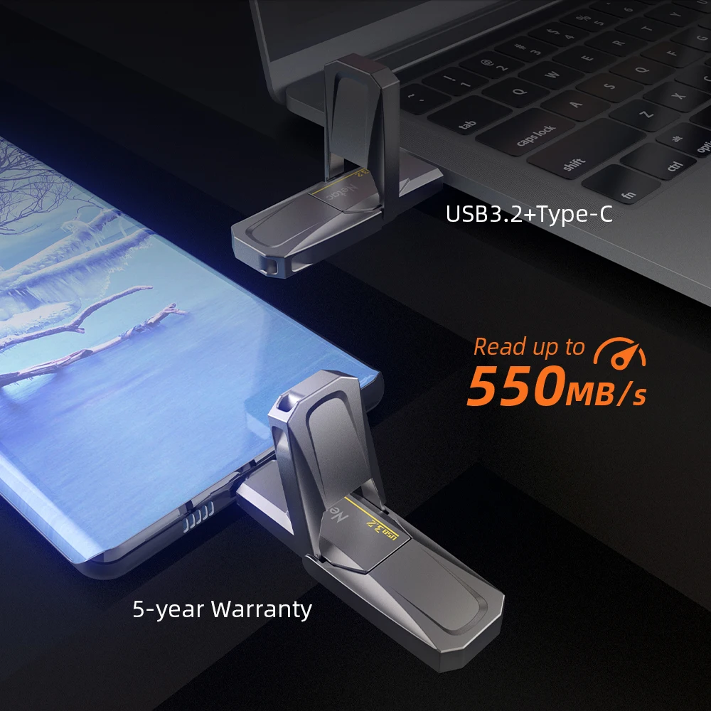 Netac US5 USB3.2 Gen 2 128G 256G 512G 1T Typ-C Solid-State-Stick 550MB/s Flash-Laufwerk USB Kostenloser Versand für Handy und Laptop – Detail 1