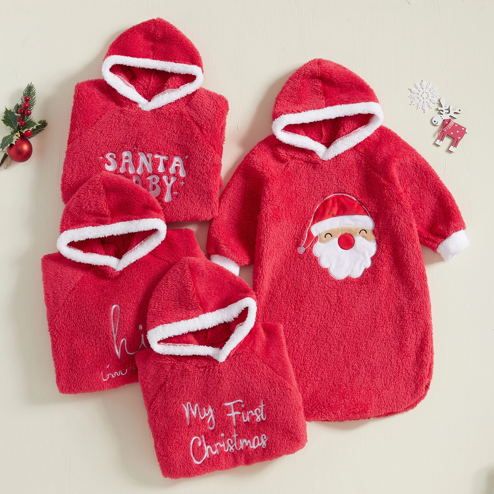 

Baby Fleece Sleepwear Autumn Winter Santa Embroidery Long Sleeve Hooded Sleep Sack Christmas Wearable Blanket for Boys Girls