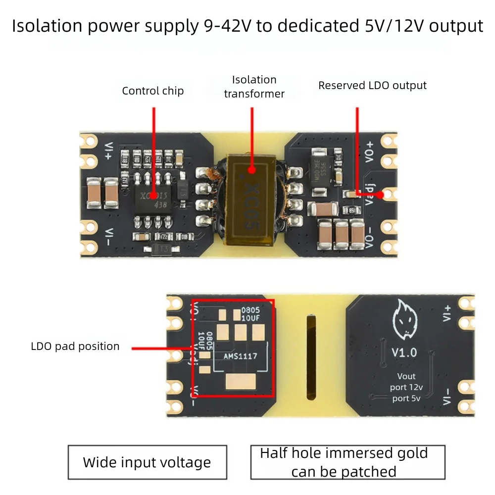

XC5015 DC-DC Converter 9-42V Input to 5V/12V Output Step-down Power Supply Module Isolated Wide Voltage Low Ripple Power Supply