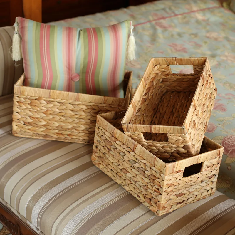 

Storage Baskets Containers Desktop Natural water hyacinth Rectangular Storage Bins Organizer Box woven straw baskets mx909956