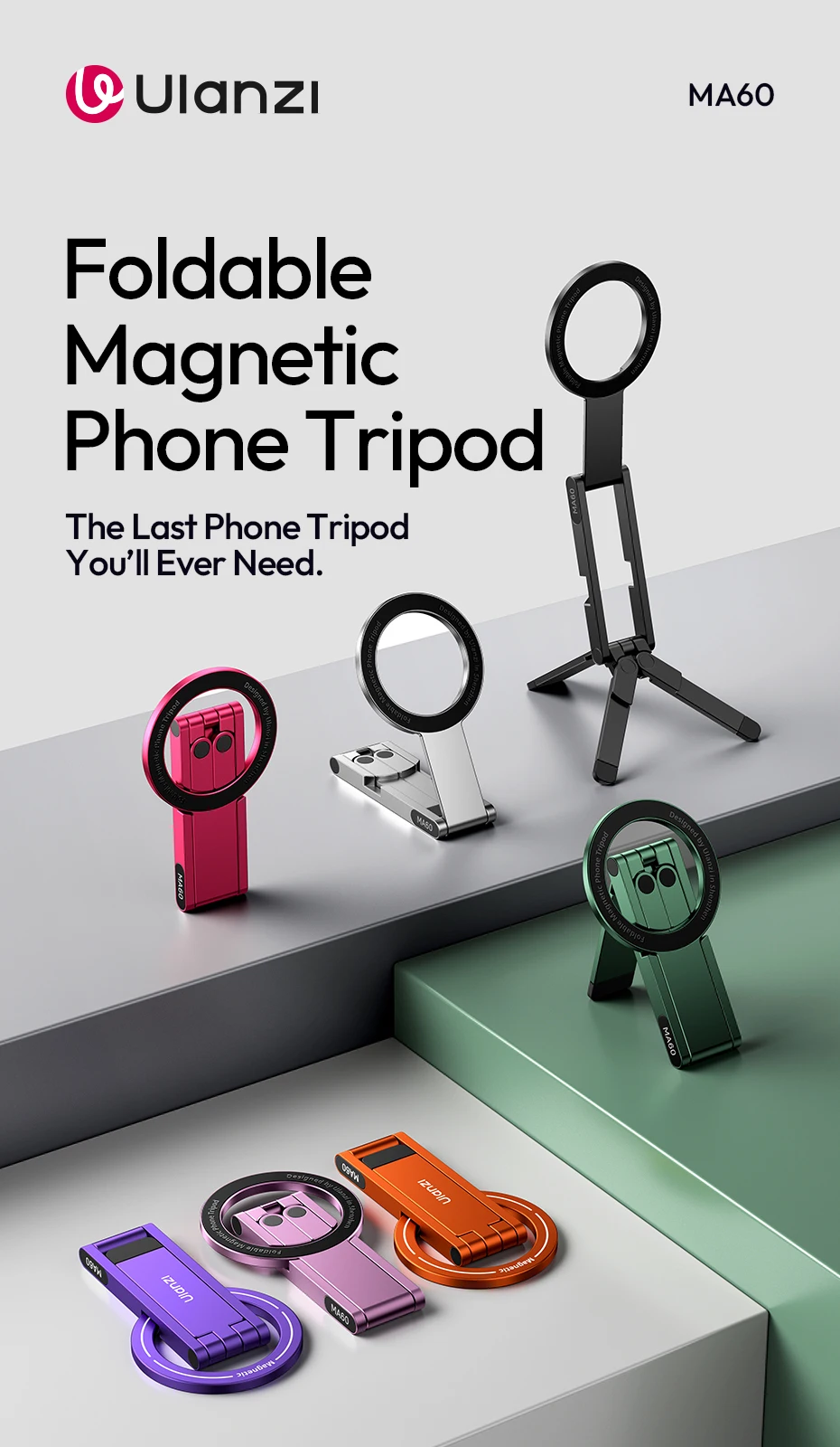� Ulanzi MA60 faltbare magnetische Telefonstativ-Handheld-Selfie-Telefonhalterung für iPhone 16 15 14 13 Android mit Magnetring – Detail 1