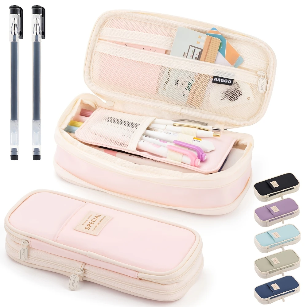 Stylish Large Capacity Penci School Stationery Organizer, Makeup Cosmetic Bag Including Pencil Case And 2 Diamond-Tip Gel Pens