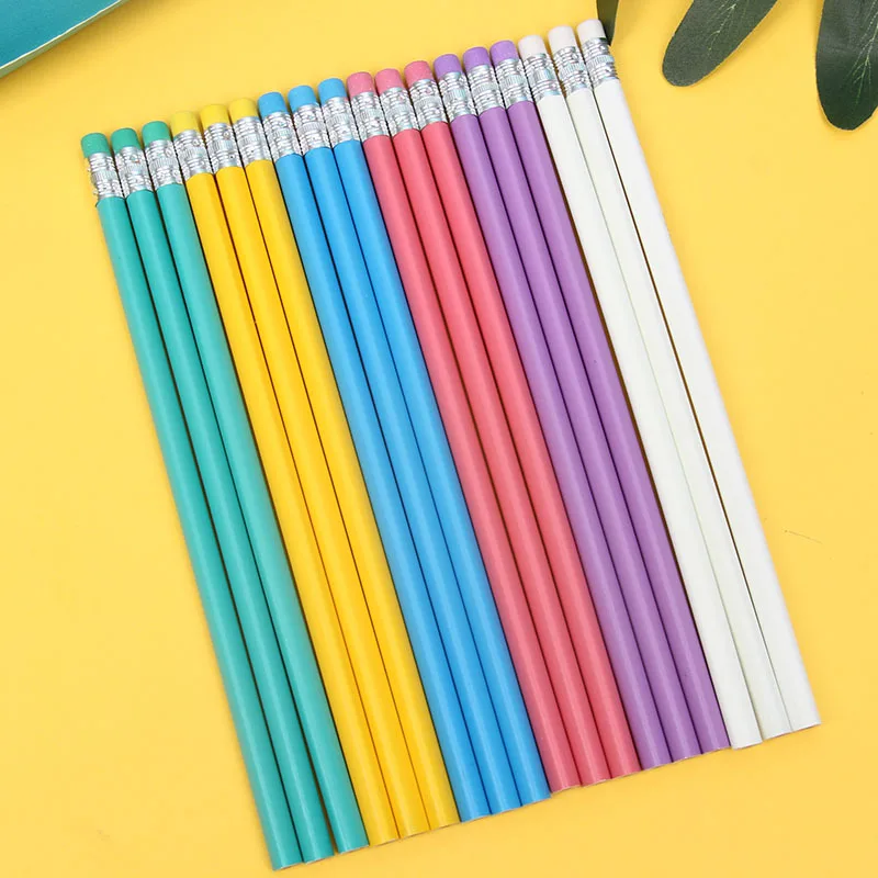 

100pcs Wooden Pencil Candy Color Triangle Pencils With Eraser Cute Kids School Office Writing Supplies Drawing Pencil Graphite