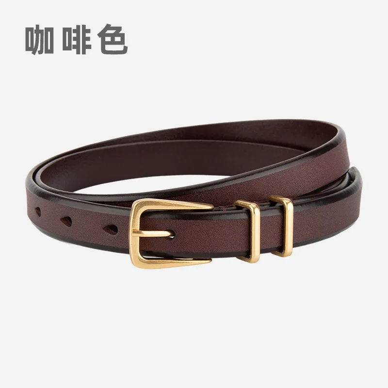 Square pin buckle thin belt for women, versatile jeans, simple decoration, high-grade cowhide thin belt