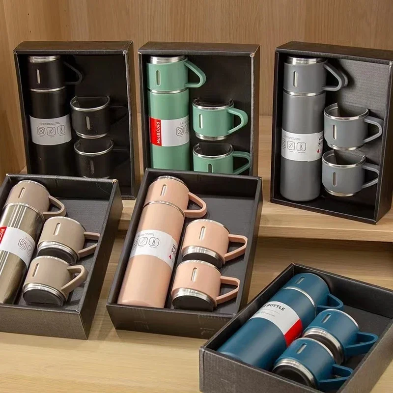 Thermosbecher aus Edelstahl – tragbar, vakuumisoliert, mit 3-Deckel-Geschenkbox, auslaufsicher, für Büro, Geschäftsreisen, Thermosbecher
