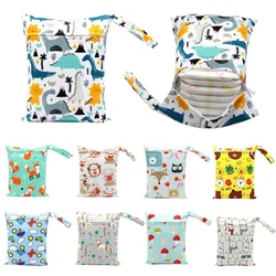 20*25cm Baby Diaper Bag Cartoon Print Wet Dry Nappy Zipper Handbag Stroller Carry Pack Travel Outdoor Wet Diaper Storage Bags