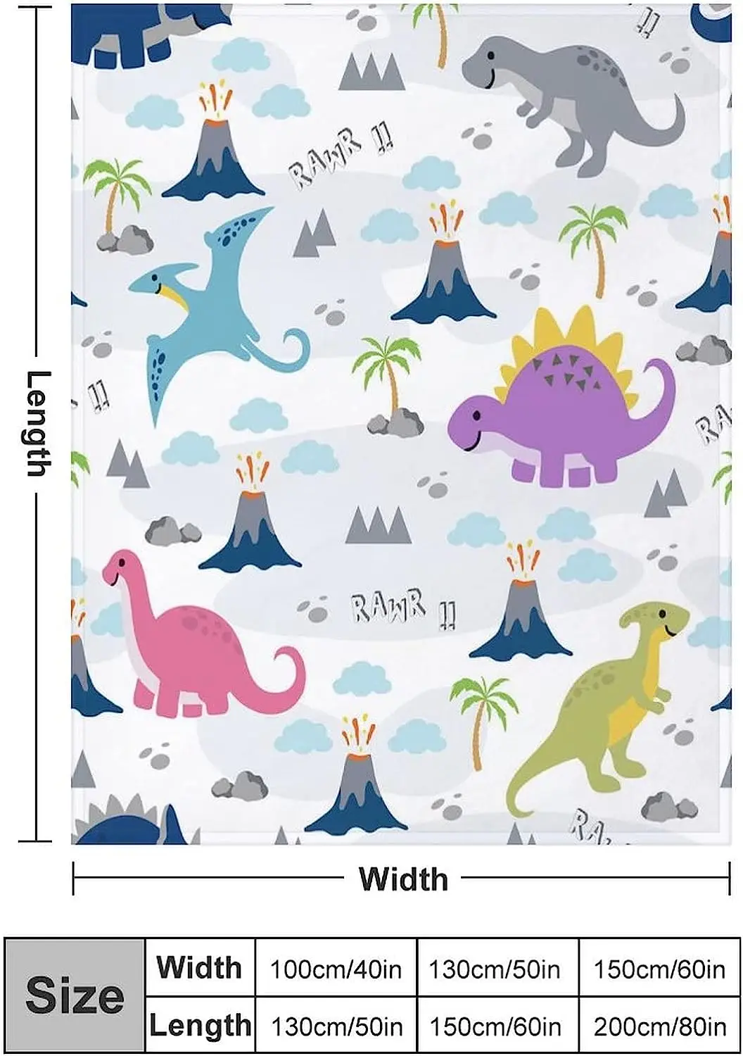 Cute Dino Family Pattern Over Printing Blankets, Super Soft Blankets Anti-Pilling Flannel Throw Blanket for Home Bedding