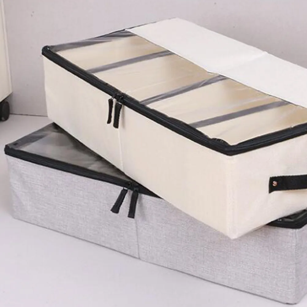 Foldable Dark Grey Shoes Storage Box Dustproof Underbed Organizer with Clear Window Handles Removable Compartments for Blanket view 4