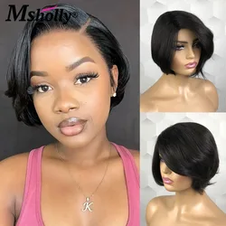 Short Bob Human Hair Wigs For Women Pixie Cut With Bangs Wig Human Hair 180% Density Cheap Black Full Machine Made Remy Hair Wig