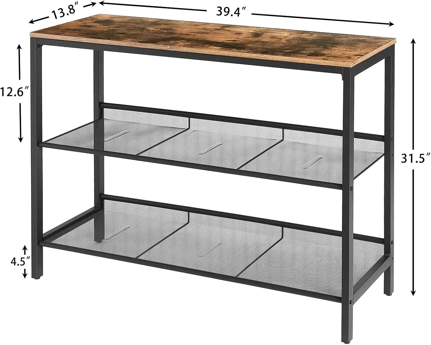 Mesa consola, mesa de sofá con 2 estantes de malla ajustables planos o inclinados, mesa de pasillo y aparador en entrada