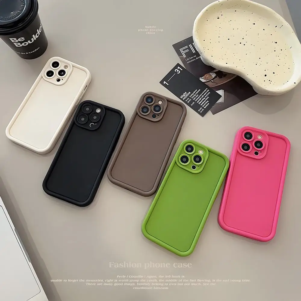 Switzerland Fine Gold Phone Case Simple Solid Color Matte Silicone For IPhone 16 15 14 13 12 11 Pro Max Plus Lens Full Protectio