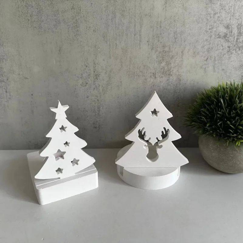 Christmas Tree Insert Candle Holder Silicone Mold Star Tree Tealight Candle Holder Plaster Moulds Decorative Ornaments Mold