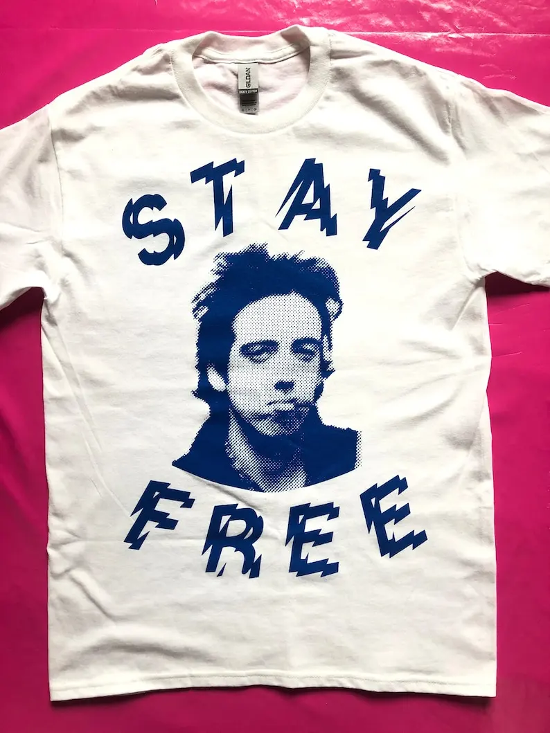 The Clash Mick Jones Stay Free Punk Rock White T Shirt Not Seditionaries Joe Strummer long or short sleeves