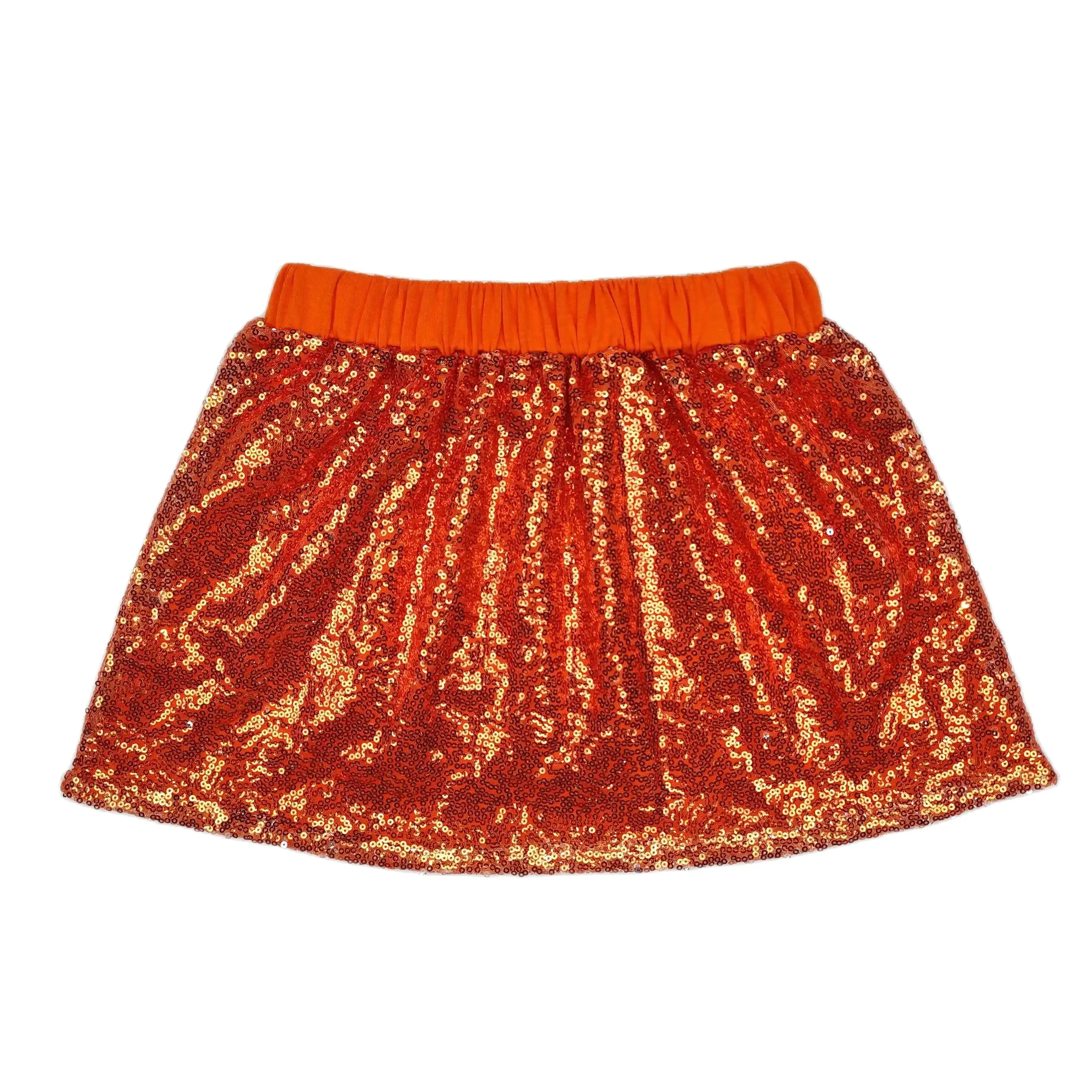 GLK0038 Fashionable, Good-looking  Kids Dress For Girls Orange Sequins Print With Skirts Children Clothes Rts No Moq