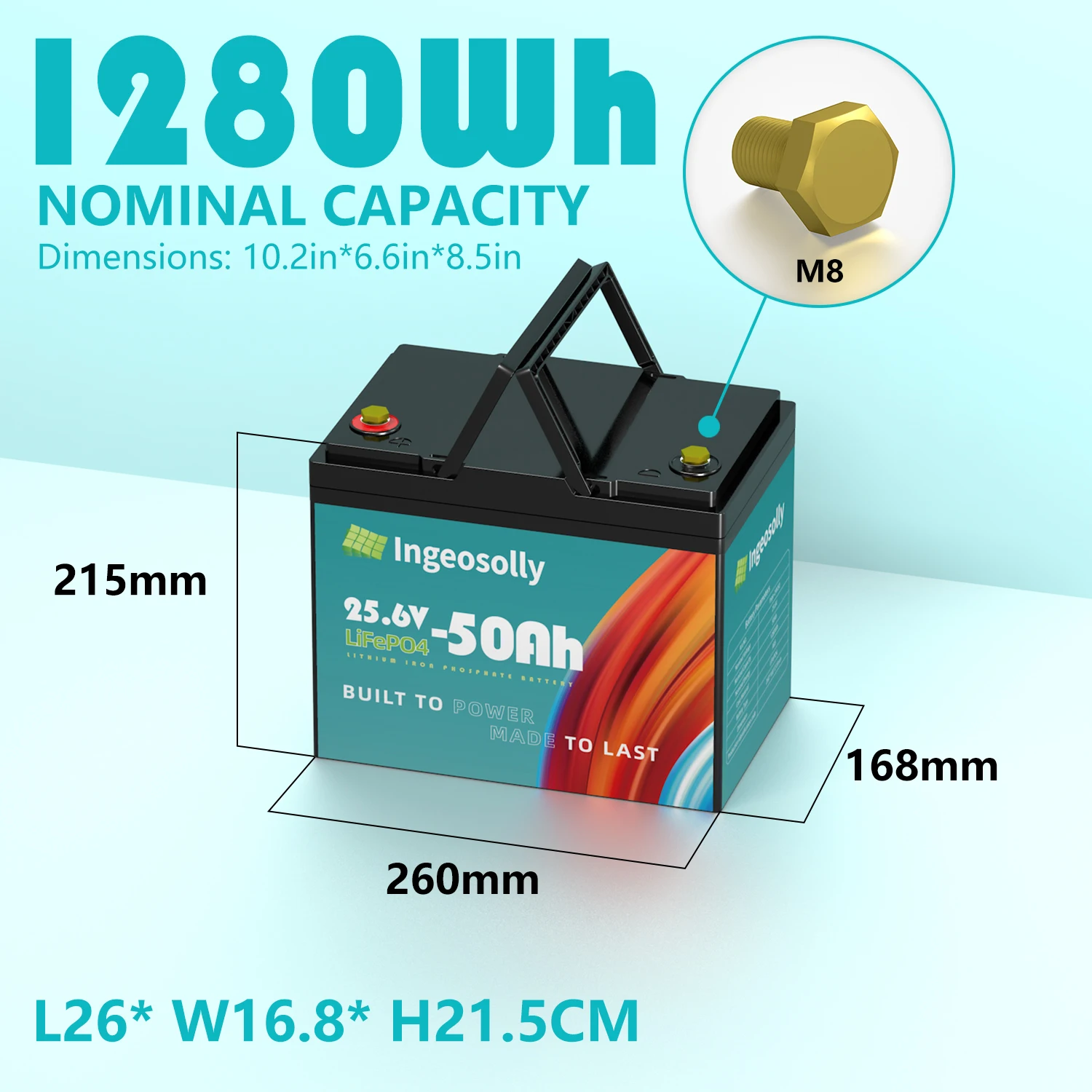 24V 50Ah LiFePO4 Lithium Battery,1280Wh Battery with 50A BMS,6000+ Charging Cycles,Perfect as a Power Source for Motorhome, Boat