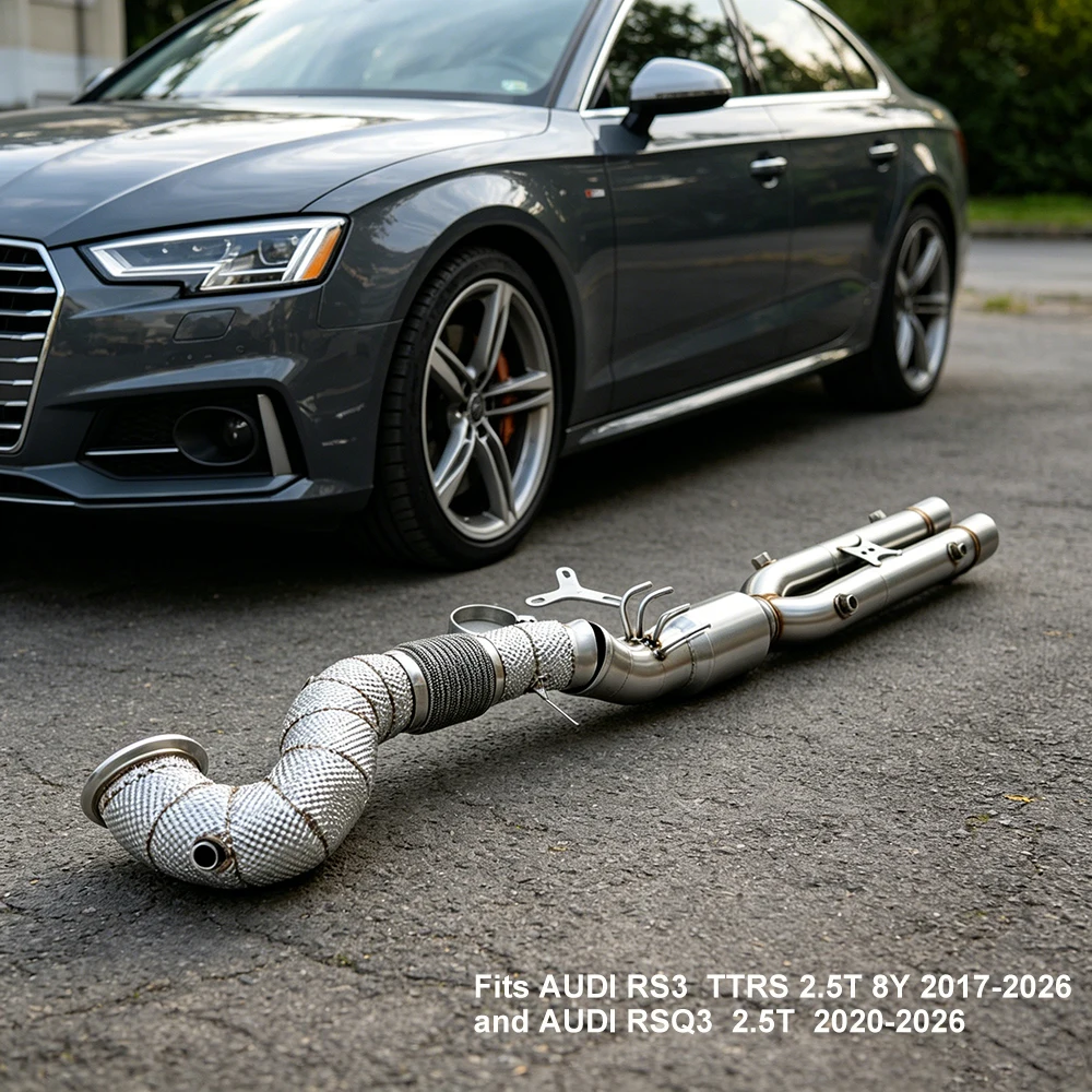 High Flow With Heat Shield Downpipe Resonant tube for AUDI RS3 TTRS RSQ3 2.5T 8Y 2017-2026 Exhaust System