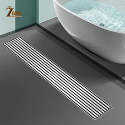 Linear Shower Drain 304 Stainless Steel Rectangle Anti Odor Floor Drain Long Drainage Floor Drain Trap Brushed 20-50cm