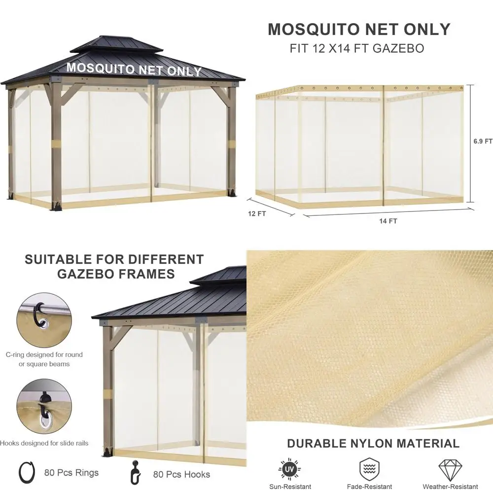 

Universal Mosquito Netting Replacement for 12x14 Gazebos, 4-Panel Screen Walls with Double Zippers, Ideal for Outdoor Patio Prot