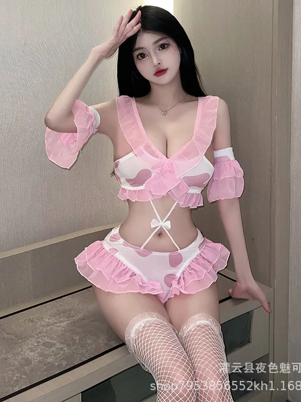 Lingerie Female Sexy Cow Hot Cute Uniform Romper Women Rompers Womens Crop Tops Lace Jumpsuit Knit Top Body Suits Sweet Tops Z8P