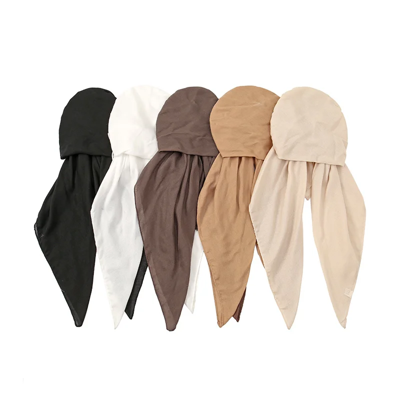 Solid Cotton Linen Elastic Headband Cap For Woman Muslim Hijab Hat Lady Fashion Instant Scarf Islamic Turban Bandana  65*23cm