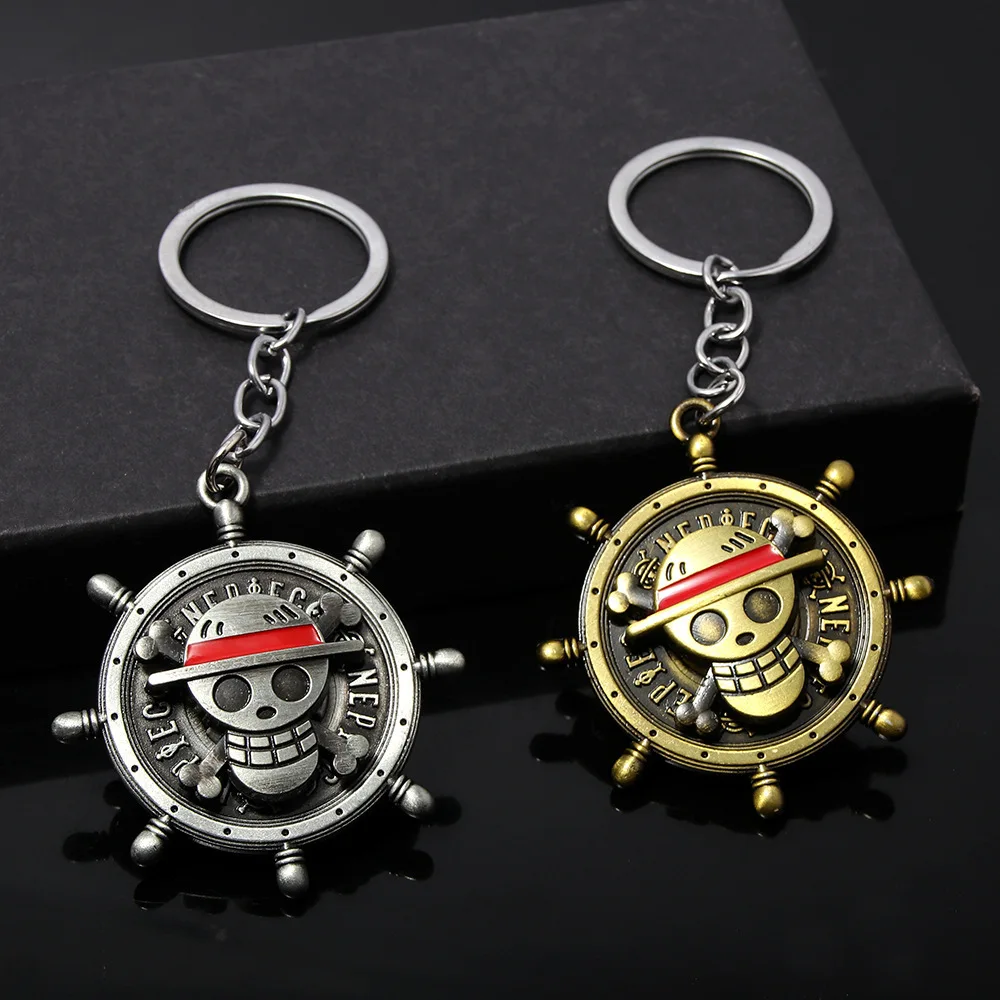 Chaveiro de Anime One Piece, Pingente Rotativo de Caveira da Tripulação do Chapéu de Palha do Luffy, Chaveiro de Metal Vintage com Bússola para Chaves de Carro e Presentes