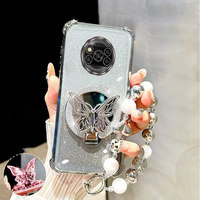 Silver Jewelry Strap Lanyard Glitter Butterfly Bracket Phone Holder Case For Xiaomi Mi Poco X3 Nfc GT M3 Pro X5 F3 F4 X6 M6 Back