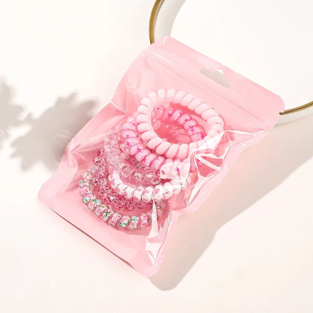 6pcs New Sweet Hot Selling Bagged Telephone Wire Candy-colored Rubber Hair Bands for Girl Child Hair Accessories Headwear