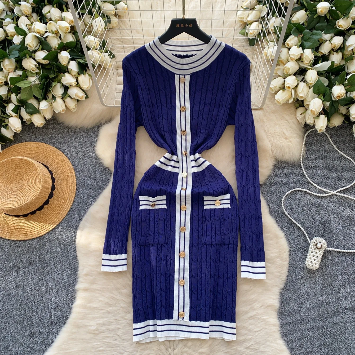 YuooMuoo Merk Mode Vrouwen Vintage Gebreide Jurk 2025 Herfst Winter Elegante Slanke Taille Bodycon Trui Dress Party Vestidos